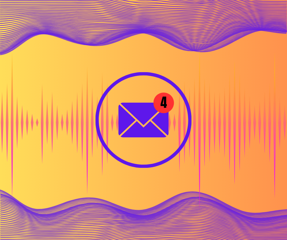 A purple letter icon with 4 in the top right on an orange signal wave and gold background.