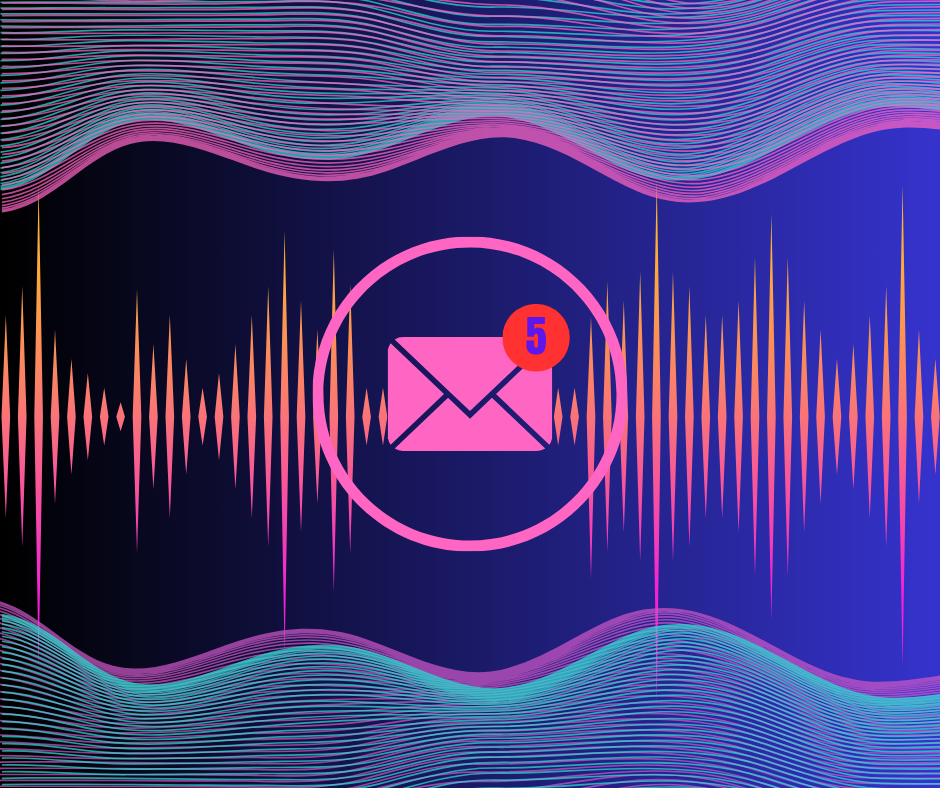 A pink letter icon with 5 in the top right on an orange signal wave and dark blue background.